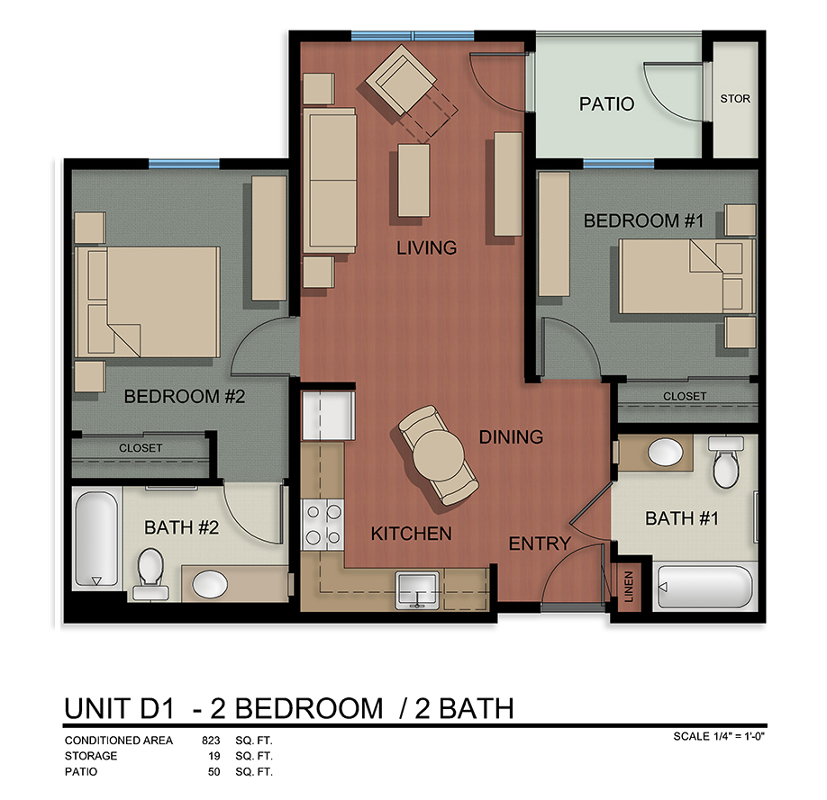 Unit D1-2 Bedroom/2 Bath